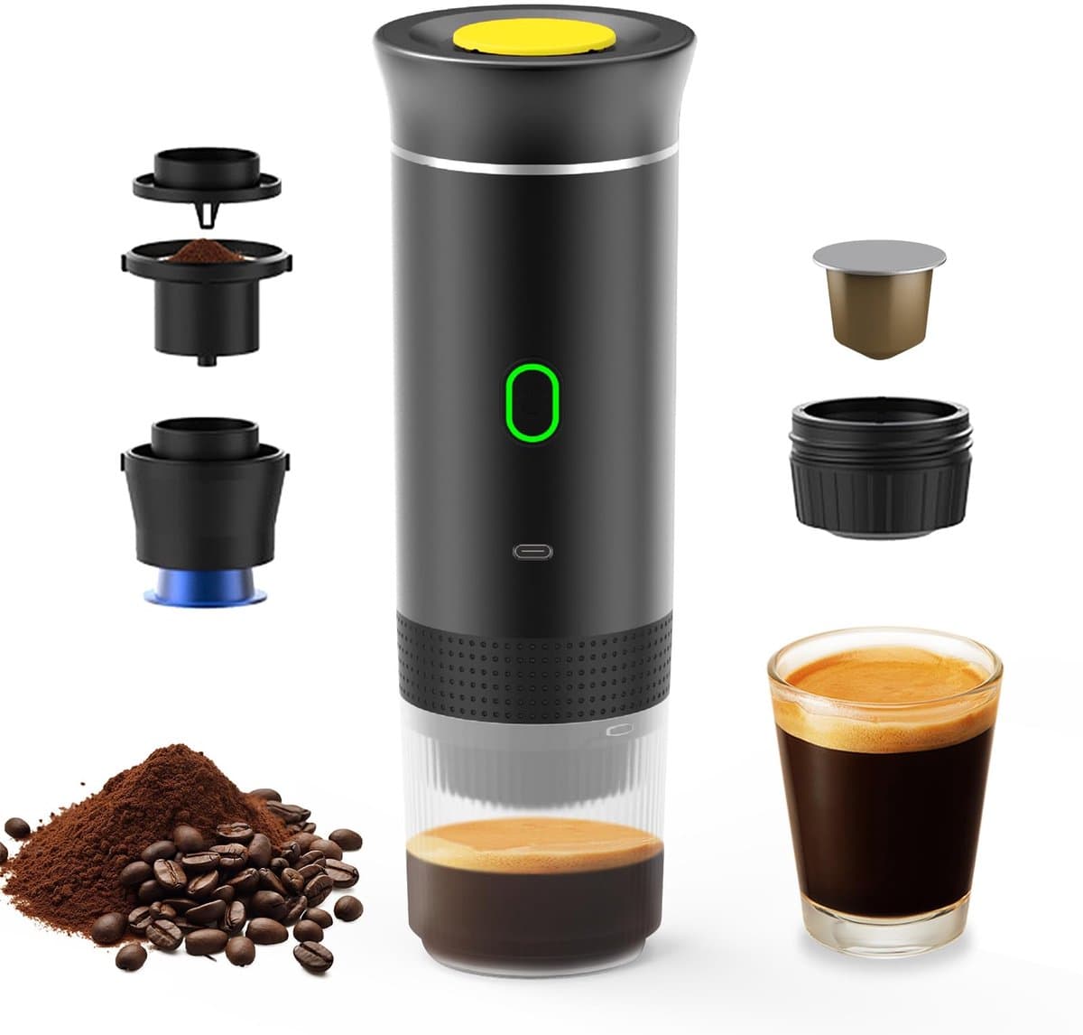 Ynkkvre - Draagbare Espresso Apparaat – Mini Koffiemachine – 3-in-1 Reis Espresso Apparaat – Camping en Autogadget Koffiemachine – 7500mAh batterij & 20 bar druk – Koud/warme extractie – 6-in-1 capsule compatibiliteit — afbeelding 1