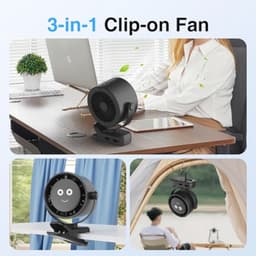 Draagbare USB Mini Desk Fan - 4000mAh, LED Scherm, 5 Snelheden, 360° Rotatie, Hangclip — thumbnail 2
