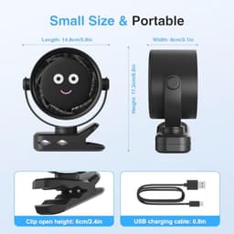 Draagbare USB Mini Desk Fan - 4000mAh, LED Scherm, 5 Snelheden, 360° Rotatie, Hangclip — thumbnail 3