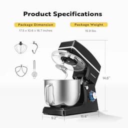 7.5 Quart 660W 6-Speed Stand Mixer - Zwart — thumbnail 2