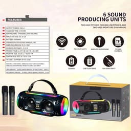 Bluetooth Speaker -Bluetooth Speaker Draadloos -Portable Bluetooth Speaker - Lichteffecten - Muziek Box - AUX - TWS mobiele koppeling-Twee microfoons-Zwart-Party Speaker – Geschikt voor Feest, Camping & Thuis — thumbnail 4