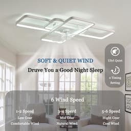 Moderne Rechthoekige Plafondventilator Met LED Verlichting Dimbaar Afstandsbediening Stille Slaapkamer Woonkamer — thumbnail 2