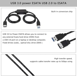 USB naar eSATA converterkabel 5 Gbit/s - 1m voor HDD/SSD/ODD laptops — thumbnail 2