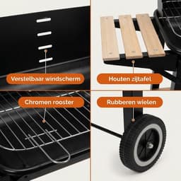 Lomera Verrijdbare Barbecue - Barbecue op Wielen - Houtskoolbarbecue - Barbecue Grill - Barbecue met Zijtafel - Tuinbarbecue - Buiten Barbecue - BBQ — thumbnail 5