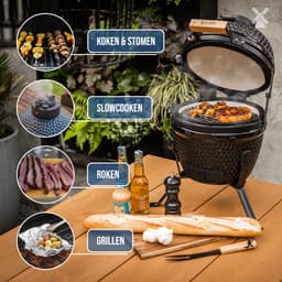 BluMill Kamado BBQ Egg - Kamado 13 Inch - Houtskoolbarbecues - Vaderdag Cadeau - Zwart - Ø 27 cm - Vrijs van PFAS- houdende anti-aanbaklaag - Houtskoolbarbecue Met Thermometer — thumbnail 3