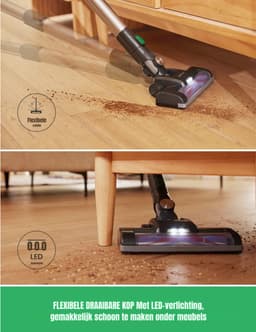MIRA® 6-in1 Steelstofzuiger Zonder Zak op Accu - Steelstofzuiger Draadloos Uitschuifbaar - Kruimeldief Snoerloos best Verkocht 25KPA – Zwart/Groen - ‎17cm x 8cm x 10cm — thumbnail 4