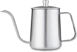 QTTVBTNA – 1 Stuk Koffieketel 600 ml RVS – Schwanenhals Waterketel met Smalle Lange Tuit – Cafetieres – Handmatige Koffiekan voor Precisie Schenken – Geschikt voor Filterkoffie, Drip Coffee, Thuis, Reizen en Outdoor Camping – Zilver — thumbnail 1