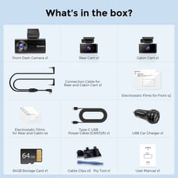 AZDome Dashcam M580 Pro 5K 3CH Wifi Auto Video Recorder 64gb + Interieur en Achter Camera Zwart — thumbnail 4