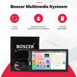 Boscer Autoradio 2Din Universeel - Android 15 - Apple Carplay & Android Auto (Draadloos) - 7 Inch HD Touchscreen - 4+64GB - GPS Navigatiesysteem - USB, USB-C, Aux, SD, WiFi, Bluetooth - MP5 - Achteruitrijcamera & Microfoon — thumbnail 2