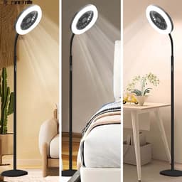 Rosnek Staande Lampen met Ventilator - 183cm Stille 2-in-1 Staande Ventilatorlamp – 1500 Lumen LED - 3 Snelheden, 12W RGB + Afstandsbediening – 360° Zwanenhalsrotatie Staande Lampen - Ideaal voor Slaapkamer/Kantoor(Zwart) — thumbnail 5