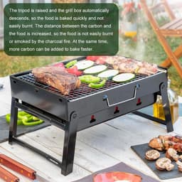 Compacte mini-barbecue houtskool draagbaar en inklapbaar roestvrijstalen grill - tafelgrill voor picknick, tuin, terras en camping - reizen - 43 x 29 x 23 cm. — thumbnail 4