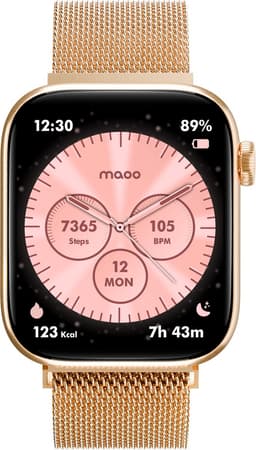Maoo ProWatch AMOLED Smartwatch Dames en Heren - Milanese Bandje en 3 Siliconen Bandjes - Stappenteller - Hartslagmeter- Bloeddrukmeter - Slaapmonitor - Multisport - Geschikt voor Android en iOS - Rosé Goud — thumbnail 3