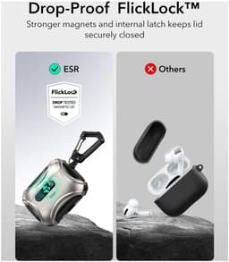 ESR Hoesje Geschikt Voor AirPods Pro 3 (2025) - Cyber FlickLock Case - Compatibel met MagSafe - Karabijnhaak - Titanium — thumbnail 2