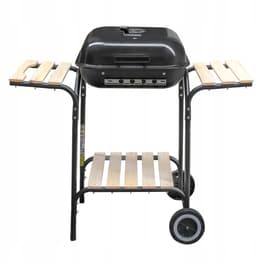 Mega-M Houtskoolbarbecue Wagen - Met Deksel en Verchroomd Rooster - Verrijdbaar - 2 Zijtafels - Geëmailleerde Vuurpan - Voor Tuin en Terras — thumbnail 4