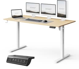 SENSE7 NOJO LIGHT - Zit Sta Bureau - 140 cm x 70 cm - Elektrisch bureau - Verstelbare bureau - Elektrische Hoogteverstelling - Hoogte 72-118 cm - Intelligent Bedieningspaneel - Lichtbruin-wit — thumbnail 1