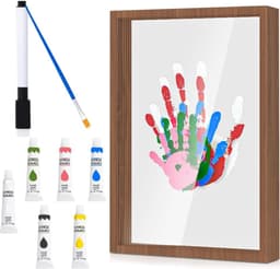 Familie Handafdrukset - Baby Handafdruk en Voetafdruk Set met Ruimte voor 4 Personen - Gepersonaliseerd Cadeau Vaderdag (Walnoot, Houdt 4 Gezinsleden) — thumbnail 1