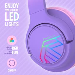 PowerLocus Bobo - Draadloze Koptelefoon voor Kinderen - Bluetooth koptelefoon - 74/85/94dB Volumebegrenzing - Led Verlichting - Audio Sharing Functie - Purple/Pink — thumbnail 2