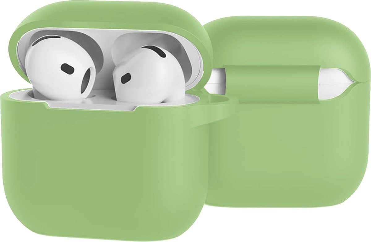 Case - Geschikt voor Apple AirPods 4 - Siliconen Hoes met Clip - Silicone Hoesje Cover - Groen — afbeelding 1