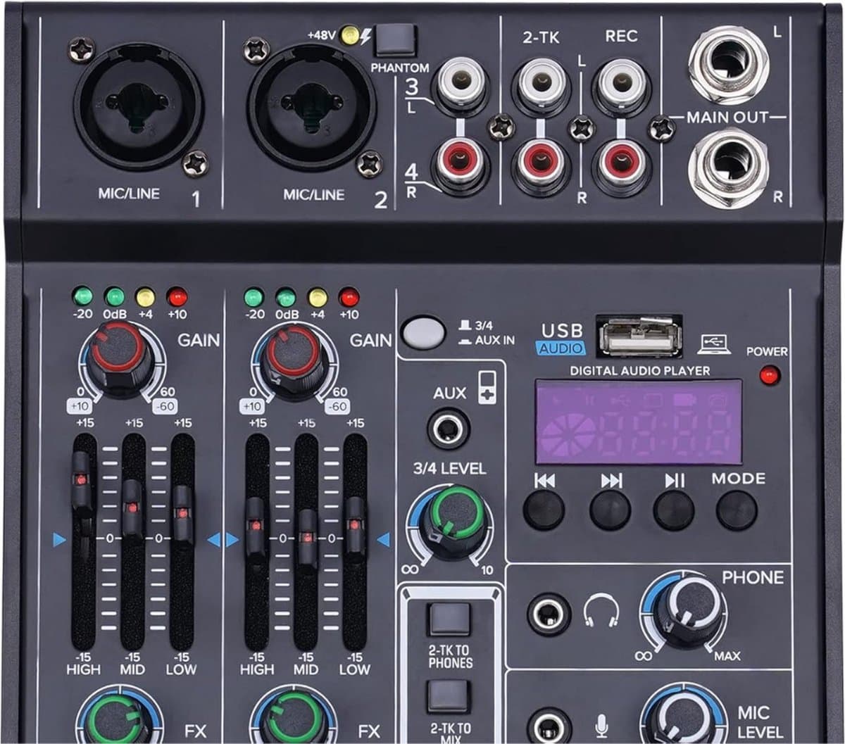 Audio Mixer – Streaming – DJ Draaitafel – DJ Mix Set – Mengpaneel - PC mixer met XLR-microfooninterface - Individuele bediening - Podcast - Opname - Zang – Ruisonderdrukking — afbeelding 1