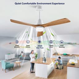 HAUSS SPOLE Ventilator – 132 cm – Met Verlichting En Afstandsbediening – Metaal En Massief Hout – Wit En Naturel – Voor Woonkamer En Slaapkamer — thumbnail 3