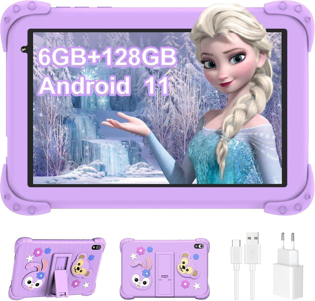 SnelShoppen - 8 Inch Kids Tablet 128GB Android 11.0 met Parental Control, 6GB RAM, TF256GB Ondersteuning, Touchscreen, 1280x800 HD, 4000mAh, Bluetooth — afbeelding 1