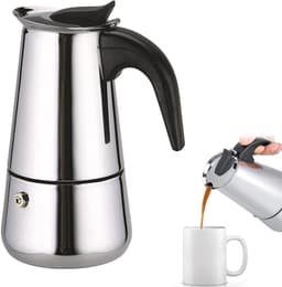 Roestvrijstalen mokkapot – Maximale breedte 9,7 cm, maximale hoogte 19,8 cm – Geschikt voor inductiekookplaten – Espressomachines – Koffiezetapparaten – Mokkapotten – Klassieke achthoekige espressopot. — thumbnail 1