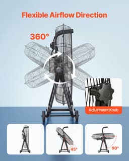 VEVOR Vloerventilator Ø609,6 mm, Windmachine 360° Kantelbaar, Staande Ventilator met 3 Snelheidsstanden, Draagbare Trommelventilator met Handvat, Wielen & 1,6 m Kabel, Industriële Ventilator voor Garage Magazijn — thumbnail 5