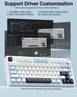 AULA F75 75% Draadloos Mechanisch Gaming Toetsenbord - Hot-swapbaar met Boterzacht Gevoel - Vooraf Gesmeerde Reaper Switches - 2.4GHz/Type-C/BT5.0 - RGB Achterverlichting - Wit & Blauw — thumbnail 3