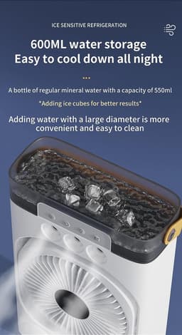 Mobiele Airco - 4-in-1 Luchtkoeler - Draagbare Aircooler met 600ml Reservoir en Afstandsbediening - 3 Snelheden - Timer - Voor Thuis en Kantoor - Wit — thumbnail 2