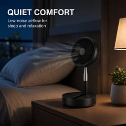 3-1 Ventilator Staand - Tafelventilator - Vloerventilator USB-C - 4 Standen - Draadloos en Geluidloos Fluisterstil - Fans - Staande Mini Ventilator - Kleine Statiefventilator - Aircooler - Mobiele Airco - 19,5 x 19,5 x 2,5 cm - zwart — thumbnail 3