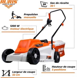 Elektrische Grasmaaier – Grasmachine – Grasmaaier – Tuinmaaier – Gazonmaaier – 1200 Watt Motor – 32 cm Maaibreedte — thumbnail 2