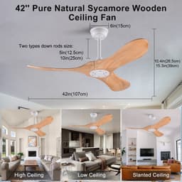 Plafondventilator Geruisloze Omkeerbare Gelijkstroommotor 42 Inch Hout En Metaal Wit Natuurlijk Met Afstandsbediening En Timer — thumbnail 2