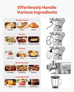 Elektrische Keukenmachine – Foodprocessor – Mixer – Blender – Deegkneder – 1300 W Motor – 4,3 L Roestvrijstalen Mengkom — thumbnail 2
