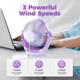 Tafelventilator USB – Stil Bureauventilator – 3 Snelheden – 360° Kantelbaar – USB Aangedreven – 17 x 9 x 17 cm – Lila — thumbnail 5