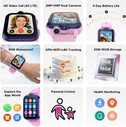 DOOGEE Anyscene S3 4G - GPS Horloge Kind - Smartwatch Kinderen - Video oproepen - Android OS - 1,72" inch HD Scherm - 2GB+16G - 900mAh - GPS/LBS/WiFi Locatie - Hartslag & Bloeddruk Monitor - IP68 Waterdicht - Geschikt voor iPhone en Android - Roze — thumbnail 5