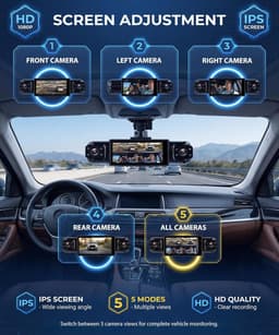 Dashcam voor auto - Zwart - 7 x 14 x 10 cm - 4 Camera's met 360 Graden Bescherming en Nachtzicht — thumbnail 2