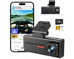 Dashcam voor auto - Zwart - 4G LTE met GPS en 2 camera's - Met app en 24-uurs parkeerbewaking - Voor gezinnen en rijdiensten