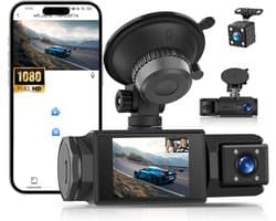 Auto Dashcam - Zwart - 3-kanaals - 1080P Video-opnamen met Nachtzicht - Voor Auto's