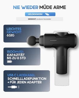 Massagepistool - Grijs - 6 massagekoppen - 3200 rpm - Voor spierherstel en ontspanning — thumbnail 3
