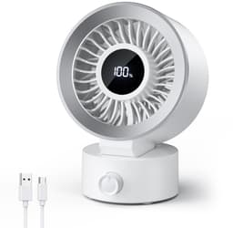 LISM-Stille bureauventilator: Oplaadbare bureauventilator, USB-voeding, draagbare bureauventilator, digitaal display, 30° verstelbare kantelhoek, 100 snelheden, geschikt als cadeau Geschikt voor dames of heren, wit. — thumbnail 1