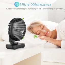 Solvix tafel ventilator geluidloos - Tafelfan - USB Oplaadbaar - 4 Snelheden - Stil Design - Voor Thuis en Kantoor — thumbnail 5