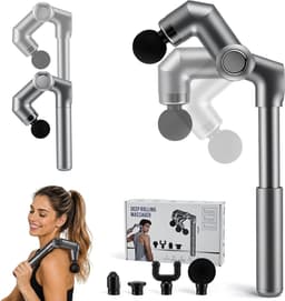 SnelShoppen - Massagepistool U-vormig met verlenggreep, 4 massage-opzetstukken, 6 snelheden, ideaal voor rug, nek, schouders, benen, grijs, ontspannin — thumbnail 1