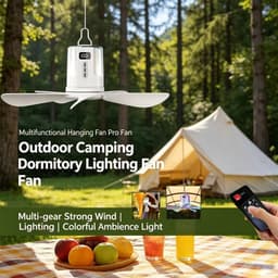 Ryoudavell - Draagbare Campingventilator - 10080mAh Oplaadbare Tent Ventilator - Oplaadbare Plafondventilator met Licht en Afstandsbediening - Plafondventilator met Verlichting - Geschikt voor Camping, Buiten, Paviljoen en Terras — thumbnail 3