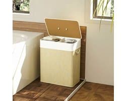 COVREO Wasmand 52x32x63 cm wit, bamboe 100 L met deksel en 2 vakken