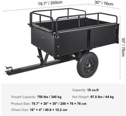 Tuinaanhangwagen - Utility Trailer - Dumpkar - Zwaar Uitgevoerd - met Afneembare Zijkanten - voor Rijden - Grasmaaier - Tractor - Ijzer - 200 x 76 x 76 cm - Zwart — thumbnail 5
