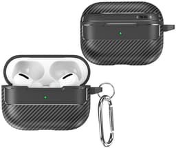 TPU Hoesje geschikt voor Apple AirPods Pro 3 | met Karabijnhaak | Carbon Textuur | Zwart — thumbnail 1