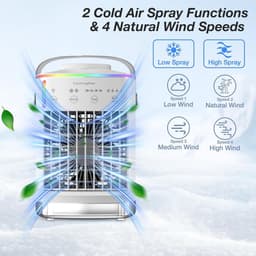 Aircooler 4-in-1 – Draagbare Luchtkoeler met Verneveling – 4 Snelheden – 700 ml – RGB Licht & Timer — thumbnail 2