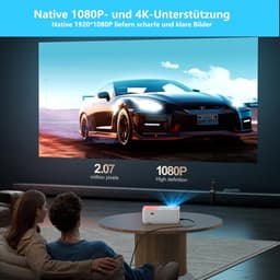 Bluetooth beamer, 4K, Android OS-projector, Native 1080P met autofocus, 800 ANSI lumen, mini-projector voor thuisbioscoop, outdoor, tuin, woonkamer, 9000+ apps, HDMI USB (wit) — thumbnail 5