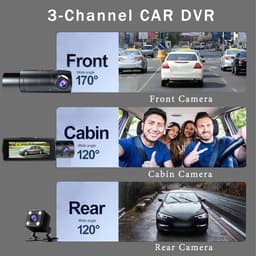 SnelShoppen - Car DVR Camera Voor- en Achter 1080P Nachtzicht, Triple Dashcam met 24U Parkeerstand, G-Sensor Bewegingsdetectie, Breedhoek Autorij Reco — thumbnail 2
