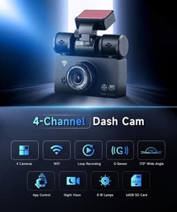 SnelShoppen - Dashcam 4*1080P met Wifi, 2K Auto Camera, 3-inch IPS Scherm, 24-Uur Parkeerbewaking, Nachtzicht, G-Sensor, 360-Graden Bescherming, Inclu — thumbnail 5
